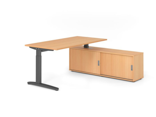 Hammerbacher Schreibtisch XB16, 160x80cm, Platte: Buche, 25mm dick, C-Fuß Gestell Graphit, höheneinstellbar, Buche / Buche, VXBE16SB/6/G/6/6