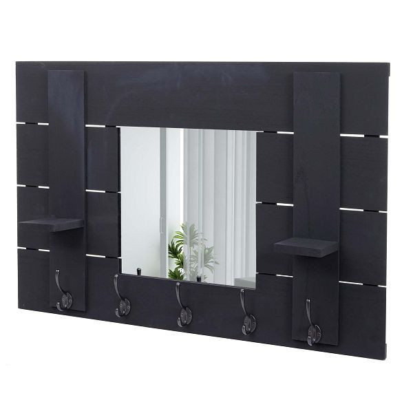 Mendler Wandgarderobe HWC-C89 mit Spiegel, Garderobenpaneel Garderobe, Shabby-Look Vintage, 5 Haken 90x60cm, dunkelgrau, shabby, 61935