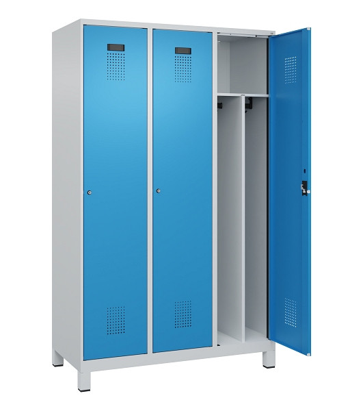 C+P Spind Evolo PLUS, mit Füßen, 3 Abteile, 1950x1200x500mm, 7035/5012, Verschluss Zylinderschloss, 049010-32F S10034