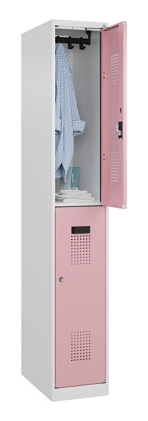 C+P Doppelstöckiger Spind Evolo PLUS, 2 Fächer, 1850x300x500mm, 9016/3015, Zylinderschloss, 049300-10 S10045