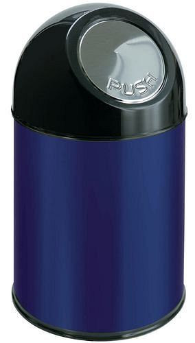 DENIOS Push-Abfallbehälter aus Stahl, 55 Liter Volumen, blau, 153730