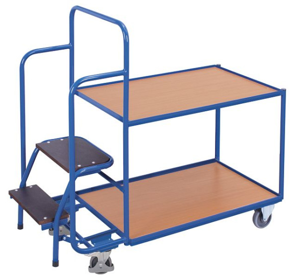 VARIOfit Kommissionierwagen mit 2 Ladeflächen, niedrig, Außenmaße: 1.455 x 625 x 1.320 mm, RAL 5010 enzianblau, sw-600.614