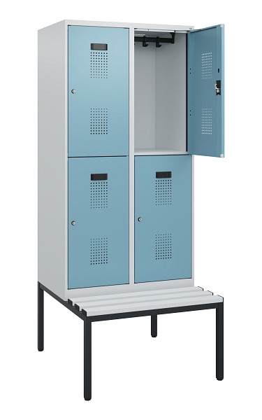 C+P Doppelstöckiger Spind Evolo PLUS, Bank, 4 Fächer, 1950x800x815mm, 7035/0010, Zylinderschloss, Sitzfläche Kunststoff, Sitzbank, 0493505-22 S10144
