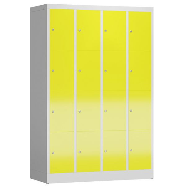 Lüllmann ClassiX Schließfachschrank, 4 Abteile à 4 Fächer, 1800 x 1185 x 500 mm, lichtgrau/zinkgelb, X-520446