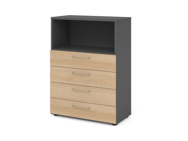 Hammerbacher Regal 3OH, 4 Schübe 938S4 BS, Korpus: Graphit / Front: Eiche, V938S4/G/E/BS