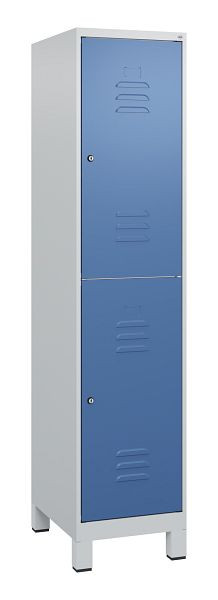 C+P Doppelstöckiger Spind Classic PLUS, Füße, 1800x400x500mm, 7035/5023, Zylinderschlösser, 0803107-12 S10020