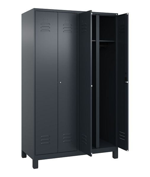 C+P Schwarz-Weiß-Spind Classic PLUS, Füße, 4 Abteile, 1950x1200x500mm, 7016/7016, 080012-40 S10027