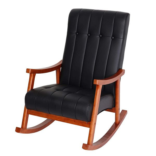 Mendler Schaukelstuhl HWC-K10, Schaukelsessel Schwingstuhl Relaxsessel, Kunstleder schwarz, Gestell Walnuss-Optik, 86624