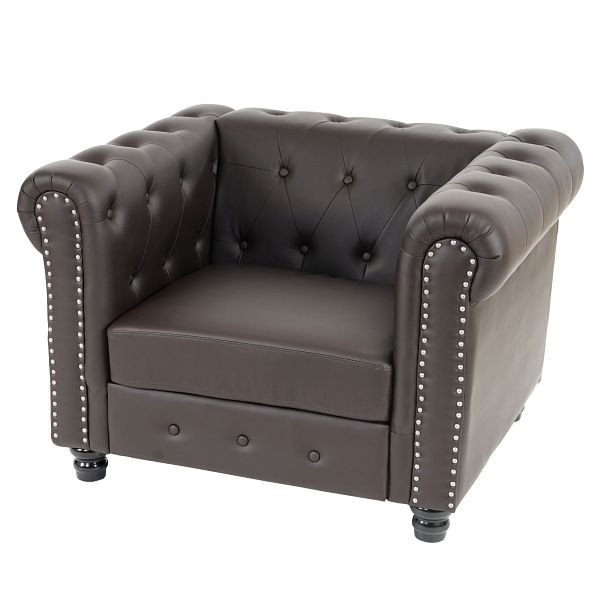 Mendler Luxus Sessel Loungesessel Relaxsessel Chesterfield Kunstleder, runde Füße, braun, 31985+31986+31987