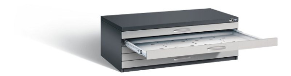 C+P Flachablageschrank Serie 7100_7200, H420xB1100xT765mm, Farbe: Schwarzgrau / Weißaluminium, Bügelgriff, 7100-000 S10118