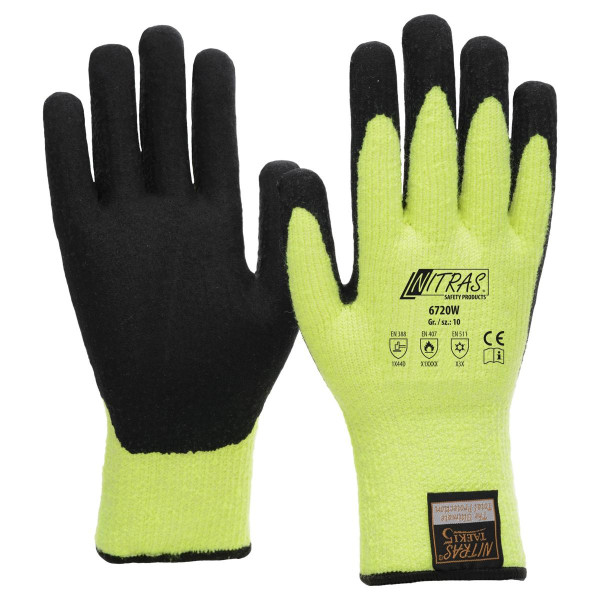 NITRAS Handschuh TAEKI5 Winter, Latex, gelb-schwarz, Größe: 8, VE: 60 Paar, 6720W-8