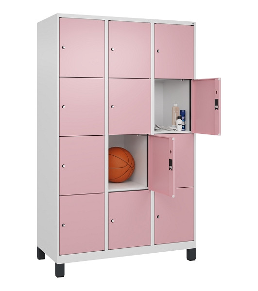 C+P Schließfachschrank Evolo PLUS, mit Füßen, 12 Fächer, 1950x1200x500mm, 9016/3015 Hellrosa, Abteile 3, Abteilbreite 400 mm, 049010-324 S10018