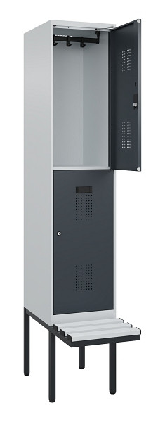 C+P Doppelstock-Spind Evolo PLUS, Bank, 2 Fächer, 2120x400x815mm, 7035/7016, Zylinderschloss, Sitzfläche Kunststoff, 0493407-12 S10120