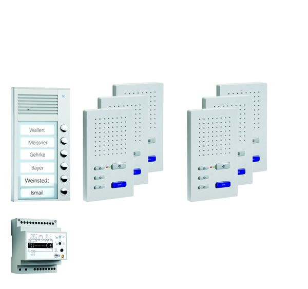 TCS Türkontrollsystem audio:pack AP für 6 Wohneinheiten, mit Außenstation PAK 6 Klingeltasten, 6x Freisprecher ISW3030, Steuergerät BVS20, PPAF06-EN/02