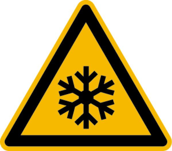 Schilder Klar Warnzeichen Warnung vor niedrigen Temperaturen/ Frost DIN EN ISO 7010-W010, 100 mm Folie selbstklebend, 1504/61