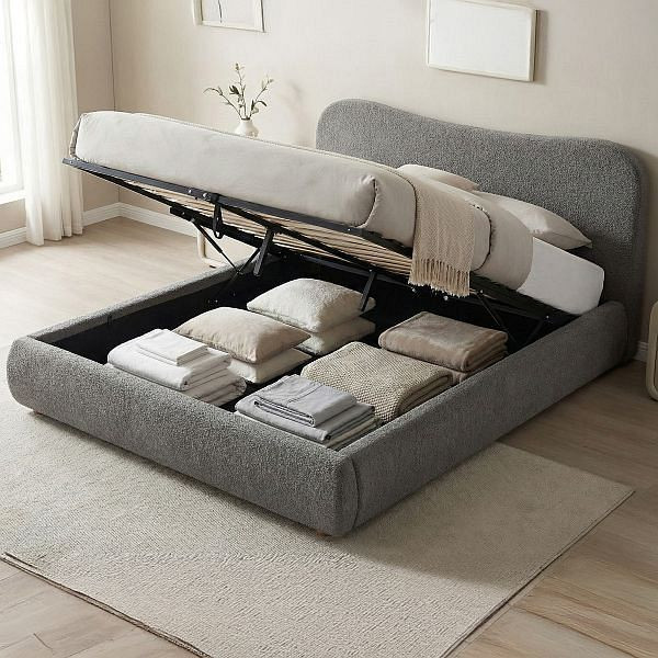 CLP Bett Maido Teddy Stoff 160x200 cm, dunkelgrau, 327090