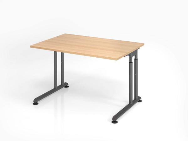 Hammerbacher Schreibtisch ZS12, 120 x 80 cm, Platte: Eiche, 25 mm dick, ABS-Dickkante, Rechteckform, Graphit, VZS12/E/G