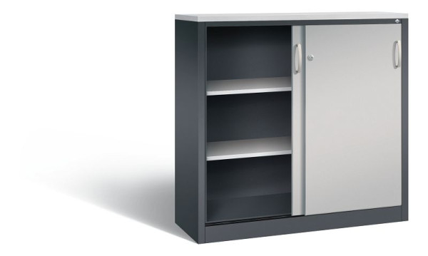 C+P Sideboard mit Schiebetüren Acurado, H1200xB1200xT400mm, Farbe: Schwarzgrau / feuerrot, Bügelgriff, 3 OH, 2047-1200 S10415
