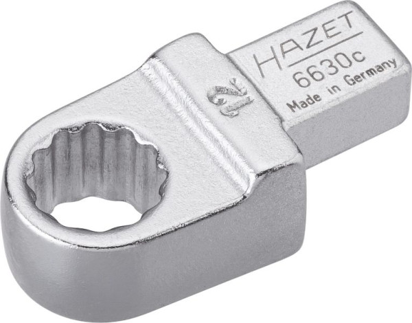 Hazet Einsteck-Ringschlüssel, Einsteck-Vierkant 9 x 12 mm, Außen-Doppel-Sechskant-Tractionsprofil, 12 mm, 6630C-12