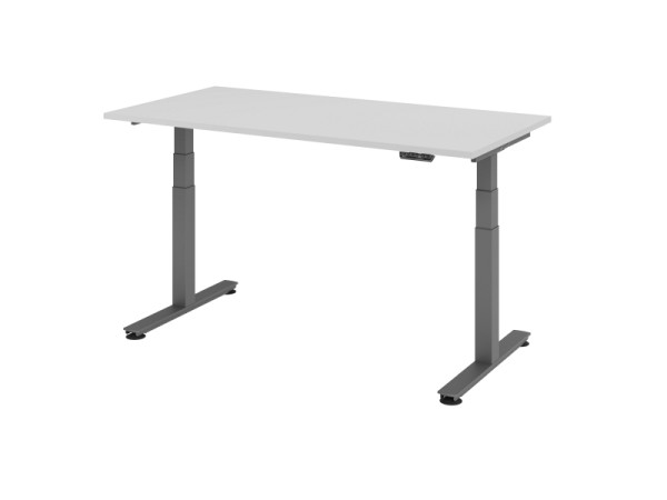 Hammerbacher Sitz-Steh-Schreibtisch elektrisch 160x80cm Grau, Arbeitshöhe 63,5-128,5 cm, VXDSM16/5/G