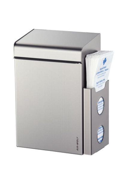 Air Wolf Hygieneabfallbehälter mit Beutelspender, Serie Lobo, bei Beutelhalter vorne: H x B x T: 342 x 220 x 163 mm, Edelstahl beschichtet, 40-600