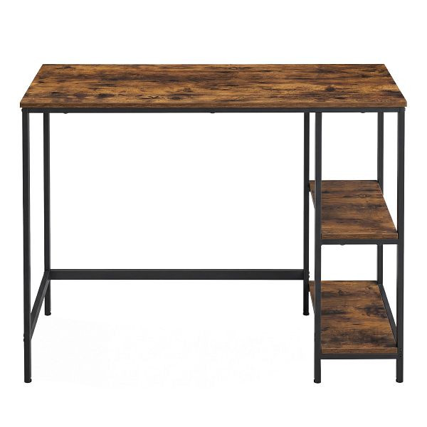 VASAGLE Schreibtisch, Bürotisch mit 2 Regalen auf der rechten oder linken Seite, Stahlrahmen, Industriedesign Vintage, Braun/Schwarz, LWD046B01