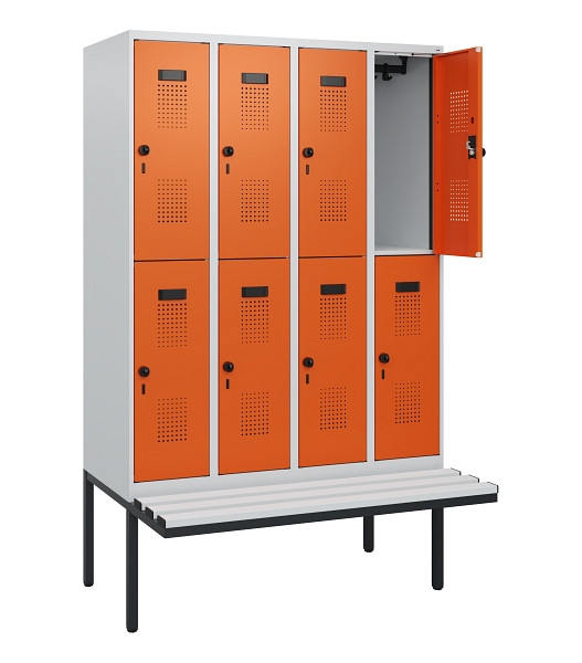 C+P Doppelstock-Spind Evolo PLUS, Bank, 8 Fächer, 1950x1200x815mm, 7035/2004, Drehriegel, Sitzfläche Kunststoff, 0493405-40 S10085