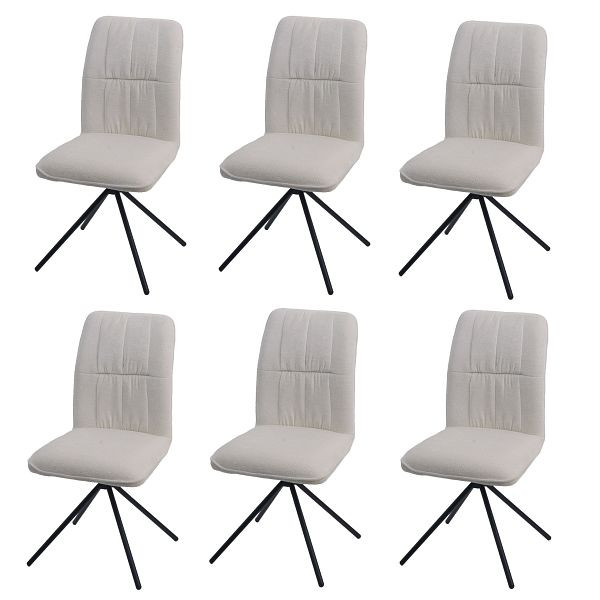 Mendler 6er-Set Esszimmerstuhl HWC-N99, Küchenstuhl, drehbar Auto-Return, Stoff/Textil Chenille (340g/m²) Öko-Tex, creme, 3x110434